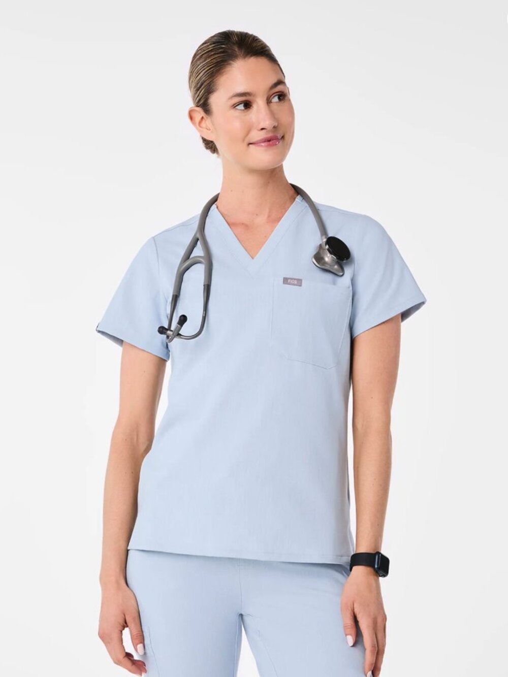 FIGS, Catarina One-Pocket Scrub Top, Small, Chambray, New